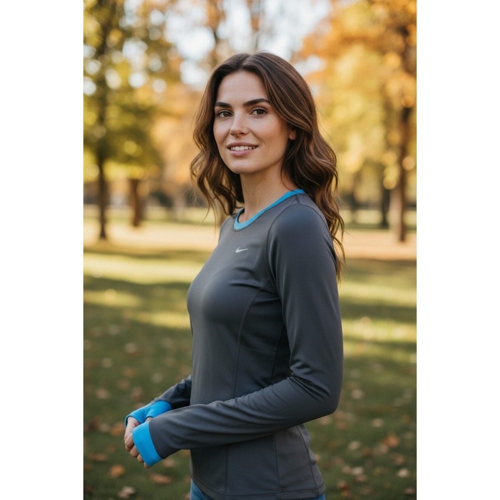 Nike Shirt Women Blue Gray Long Sleeve Pullover Athletic Thumbhole Dri-fit SZ XS